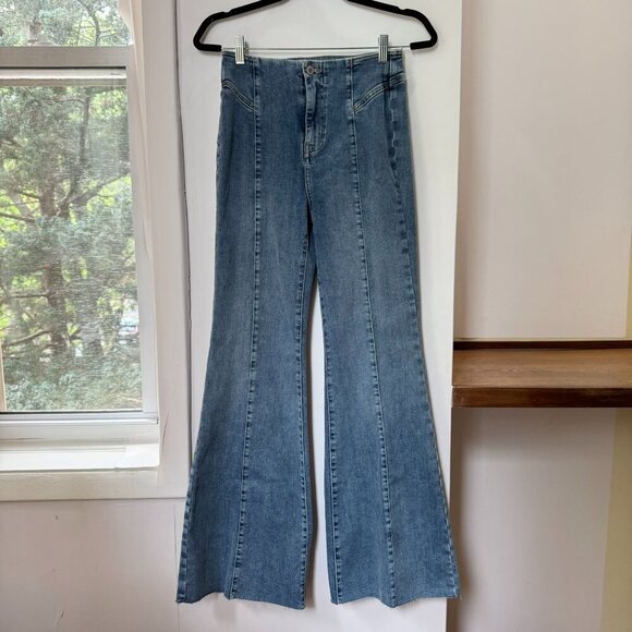 NWT Free People CRVY Wild Honey Denim Flare High Rise Jeans Blue - Picture 3 of 11